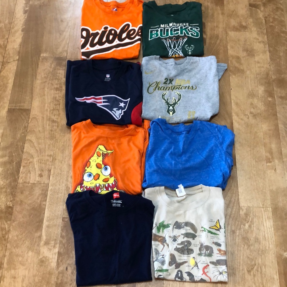 8 boys tshirts, 4 sports theme, size 10